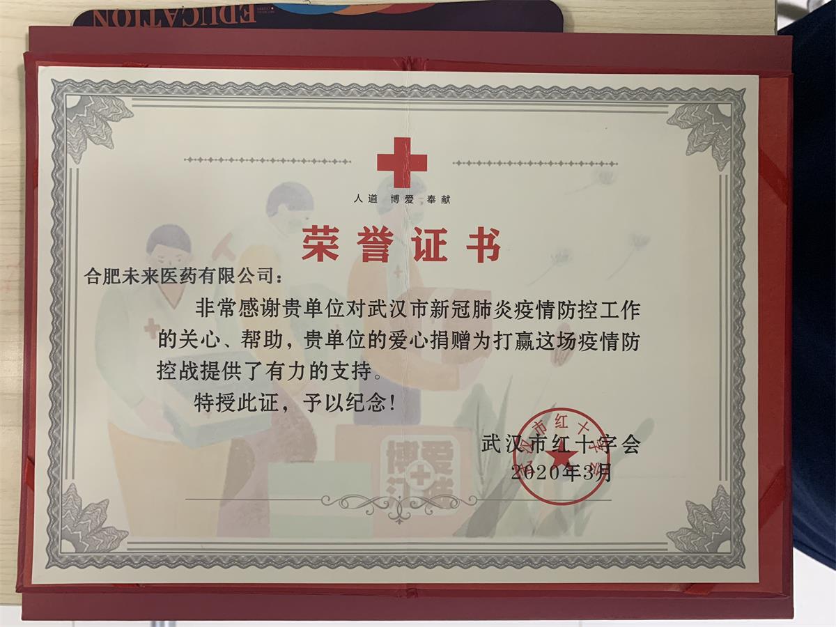 武汉市红十字会捐赠荣誉证书
